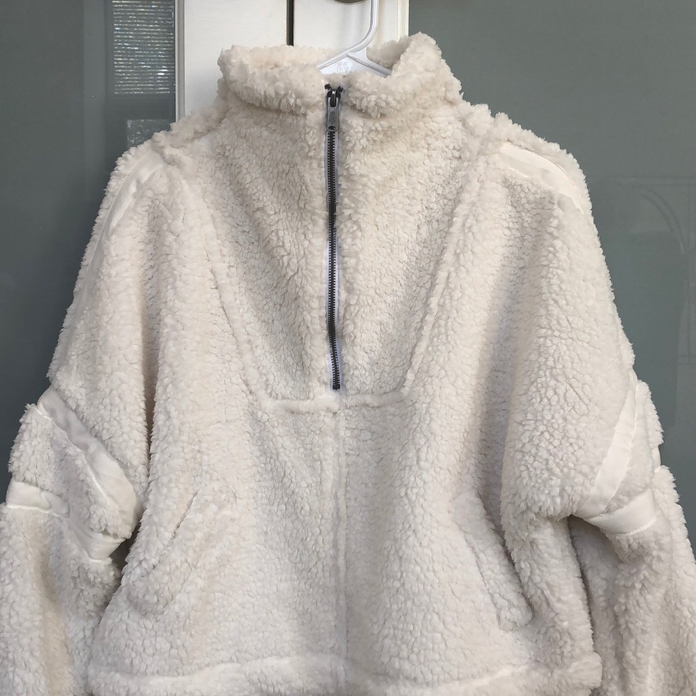 New Free People Fleece Zip-up Pullover,Cream, XS